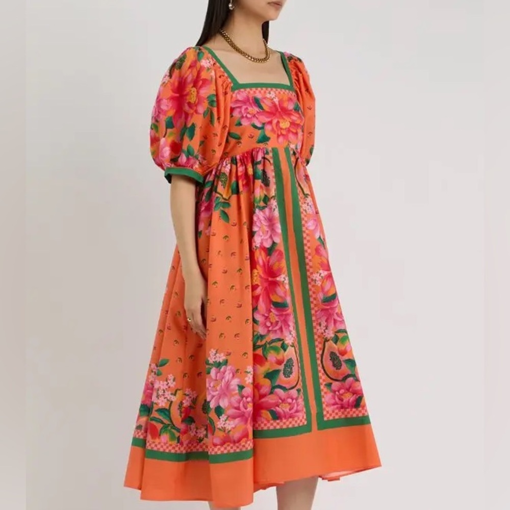 Farm Rio Orange Fruit Garden Scarf Midi Dress - Picture 6 of 8